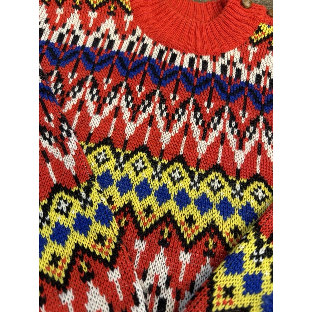 Vintage Tommy Hilfiger Knitted Jumper Sweater 100% Wool Fair Isle Ski Colorful - Picture 5 of 15